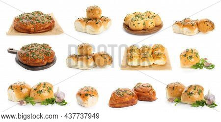 Traditional Ukrainian Buns (pampushky) On White Background, Collage