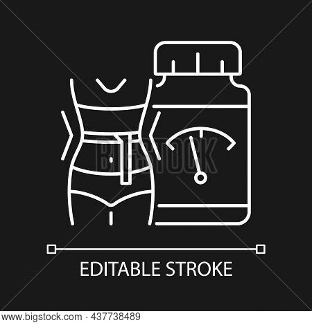 Supplements For Weight Loss White Linear Icon For Dark Theme. Pills For Staying Healthy And Fit. Thi