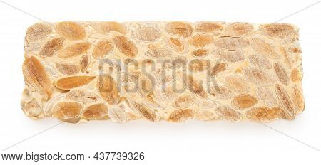 Turron Nougat - Traditional Spanish Almond Dessert Isolated On White Background. Christmas Turron Ca