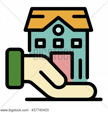 House In The Palm Icon. Outline House In The Palm Vector Icon Color Flat Isolated