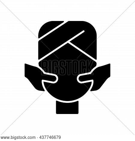Face Massage Black Glyph Icon. Stimulating Pressure Points. Promoting Blood Flow In Skin. Massaging 