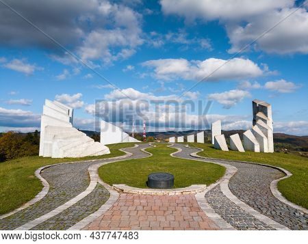 Kadinjača, Užice, Serbia - October 19, 2020: Kadinjača Memorial Complex In Serbia, In Memory Of Fall