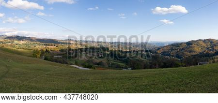 Panoramic Mountain Landscape Of Serbia Seen From The Hill Kadinjača Between Užice And Bajina Bašta