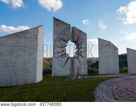Kadinjača, Užice, Serbia - October 19, 2020: Kadinjača Memorial Complex In Serbia, In Memory Of Fall