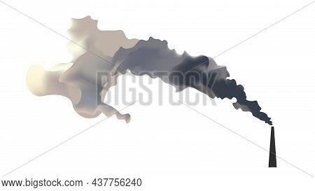 Abstract Realistic Vector Illustration Of Dirty Smoke From Chimney Isolated On White Background. Smo