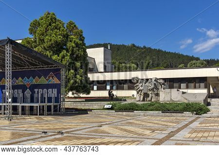 Troyan, Bulgaria - August 31, 2021: Panoramic View Of Center Of Town Of Troyan, Lovech Region, Bulga