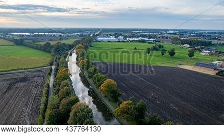 Canal Dessel Schoten Aerial Photo In Rijkevorsel, Kempen, Belgium, Showing The Waterway In The Natur