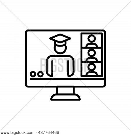 Online Education At Home Flat Icon. Training Pictogram For Web. Line Stroke. Isolated On White Backg