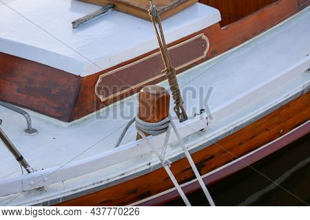 Details Of A Sailboat. A Sailboat With A Hull Made Of The Finest Machined Wood.