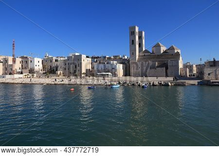 Molfetta Town In Apulia, Italy. Molfetta Fishing Boats Harbor.