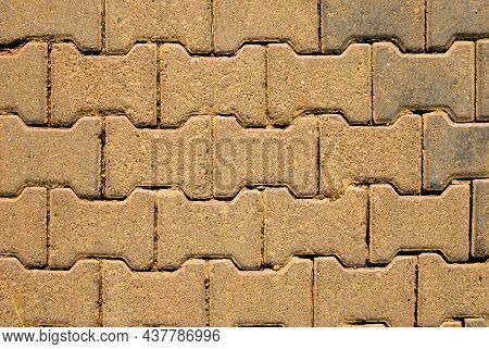 Yellow Block Pavior Driveway. Seamless Texture Of Street Tiles. Pattern Of Yellow Sidewalk Tiles. Pa