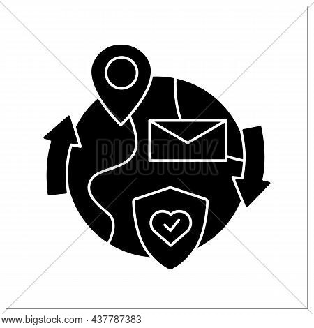 International Delivery Glyph Icon.globe With Location, Stop Covid. Safe Worldwide Post Delivery And 