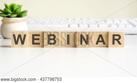 Webinar Word Made With Wooden Blocks, Concept