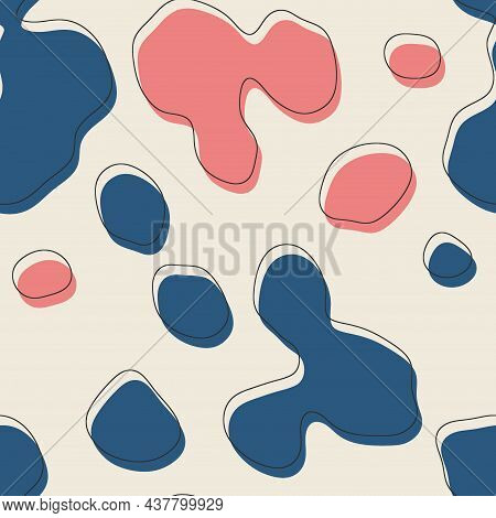 Seamless Abstract Organic Blog Shapes In Various Colors With Offset Outline Surface Pattern Design F