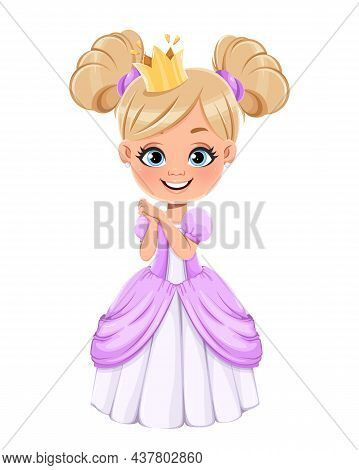 Cute Little Princess. Cartoon Baby Girl In Carnival Costume And Crown. Stock Vector Illustration On 