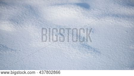 Snow Background With Free Copy Space For Text. Snowy Winter Pattern With Frozy Texture.