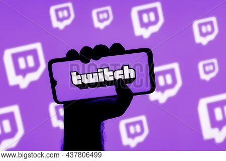 Kazan, Russia - Oct 28, 2021: Smartphone With The Twitch Live Streaming Service Logo On The Screen I