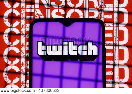 Kazan, Russia - Oct 28, 2021: Twitch Live Streaming Service Logo On The Smartphone Screen Behind The