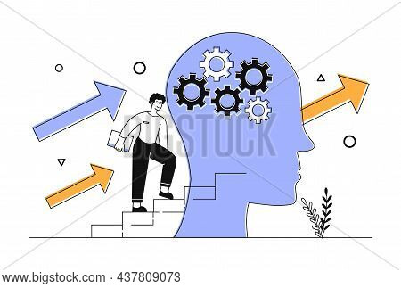 Professional Development Concept. Man Upskilling With Mentoring. Employee Studies And Strives For Ca