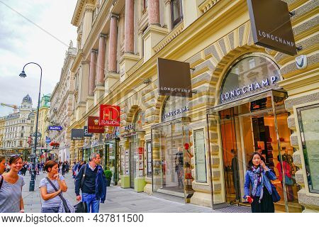 Vienna Austria - September 3 2017; Famous High End European Fashion And Retail Brands Signs Over Sho