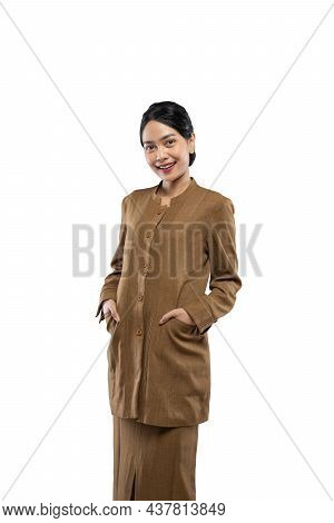 Beautiful Civil Servant Woman Smiling Wearing Uniform While Standing