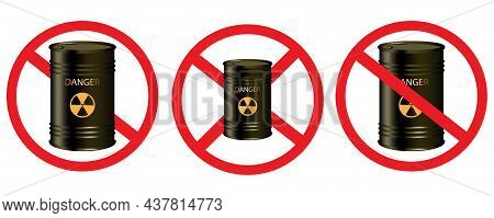 No Toxic Barrel Icon Set. Biohazard Insignia. Warning Element. Prohibited Symbol. Vector Illustratio
