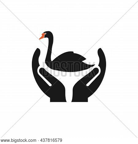 Hand Swan Logo Design. Swan Logo With Hand Concept Vector. Hand And Swan Logo Design