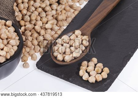 Cicer Arietinum - Raw Grains Of Chickpea; Legume With Important Culinary And Nutritional Qualities