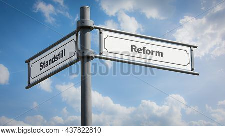 Street Sign The Direction Way To Reform Versus Standstill