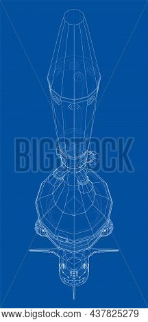 Rocket Carrying Space Shuttle. Vector Rendering Of 3d. Wire-frame Style. Elements Of This Image Furn