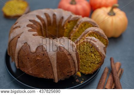 Fresh Home Made Pumpkin Bundt Cake With Cinnamon Frosting