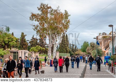 Athens, Greece - April 4 2015: Incidental People On Apostolou Pavlou St, The Pedestrian Zone That Go