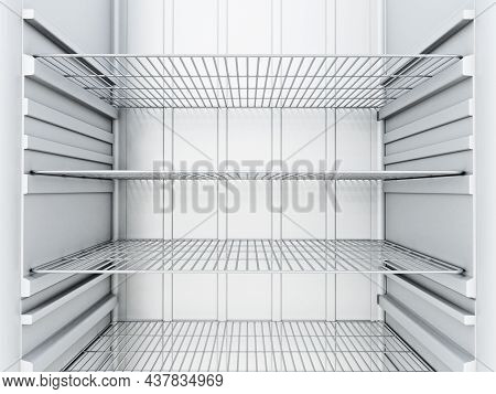 View Of Empty Refrigerator Interior. 3d Illustration.