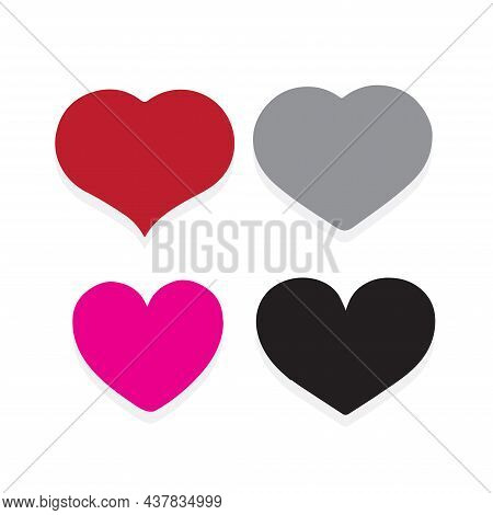 Collection Of Heart Illustrations, Four Designs, Symbol, Logo, Isolated White Background, Shadow On 