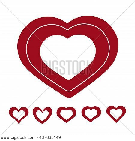 Collection Of Heart Illustrations, Four Designs, Symbol, Logo, Isolated White Background, Shadow On 
