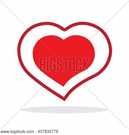 Collection Of Heart Illustrations, Four Designs, Symbol, Logo, Isolated White Background, Shadow On 