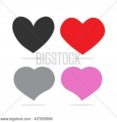 Collection Of Heart Illustrations, Four Designs, Symbol, Logo, Isolated White Background, Shadow On 