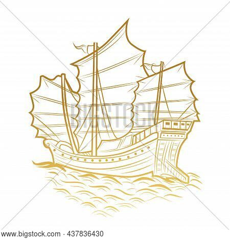 Chinese Boat Vector Illustration Suitable For Cards, Brochures, Posters, Other Media Design.