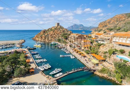 Aerial View With Porto Village To The West Of Corsica