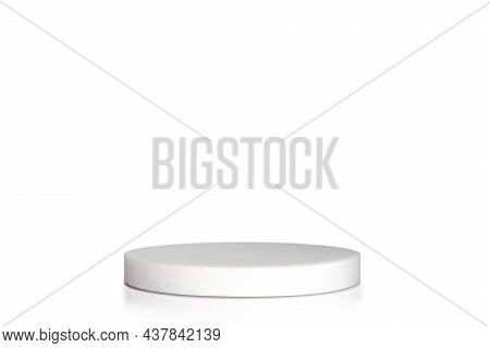 White Marble Podium Isolated On The White Background. Podium For Product, Cosmetic Presentation. Cre