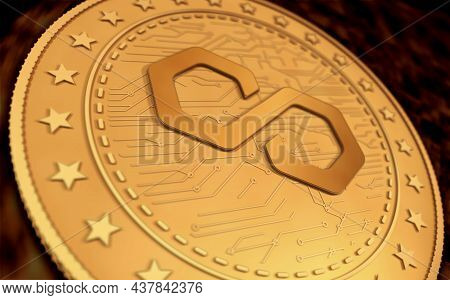 Polygon Matic Cryptocurrency Symbol Golden Coin Illustration