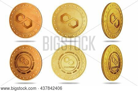 Polygon Matic Cryptocurrency Symbol Golden Coin Illustration