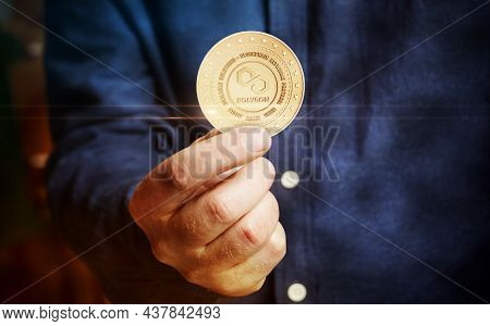 Polygon Matic Cryptocurrency Symbol Golden Coin Illustration