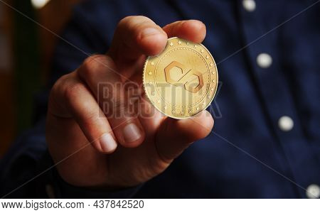 Polygon Matic Cryptocurrency Symbol Golden Coin Illustration