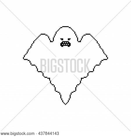 Ghost Pixel Art. Spooky Cartoon Pixelated 8 Bit. Vector Illustration For Halloween