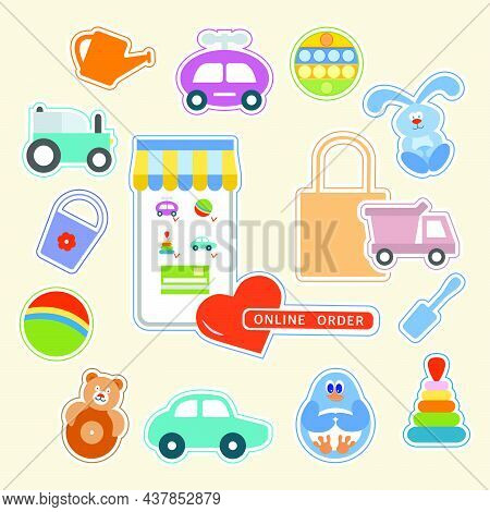 Vector Stickers Pack Online Order Kid Toy Happy Childhood Gaming Items Playing In Sand Car Pyramid B