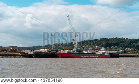 Honfleur, France - August, 4, 2021: A Cargo Ship Of Wijnne Barends, One Of The World's Oldest Shippi