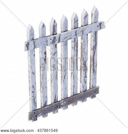 Wooden Fence Isolated On White Background With Clipping Path. 3d Rendering