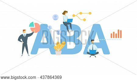 Aba, Accredited Business Accountant. Concept With Keyword, People And Icons. Flat Vector Illustratio