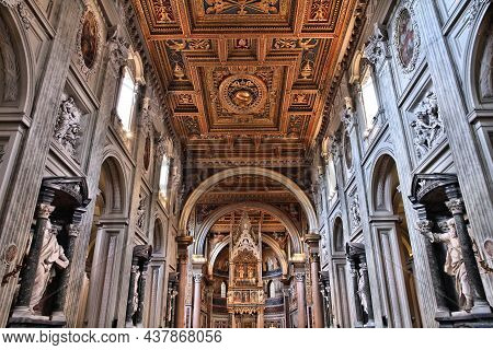 Rome, Italy - April 8, 2012: Interior View Of Lateran Basilica In Rome. Famous Baroque Landmark Was 